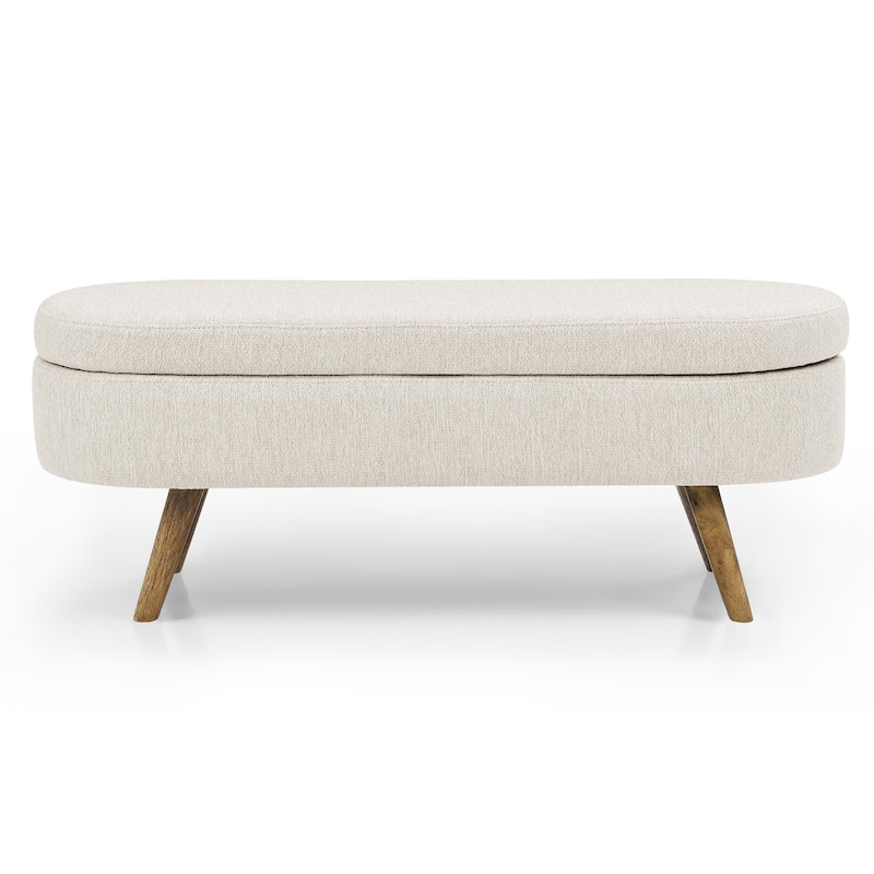 Ottoman Oval Storage Bench with Rubber Wood Legs - 43.5"L x 16"W x 16"H - Beige