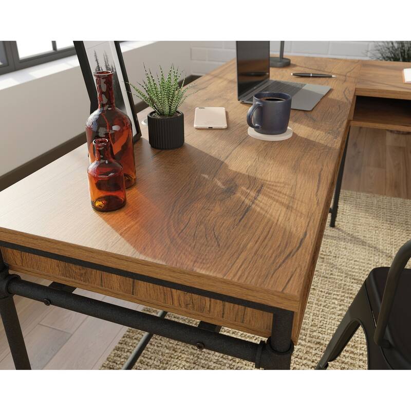 Iron City L Desk Checked Oak