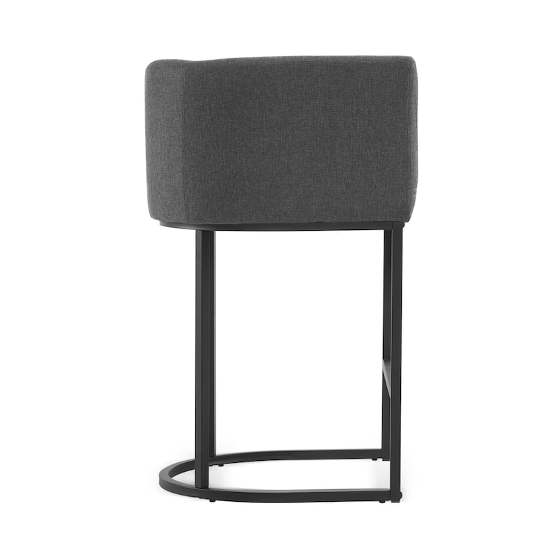 26 in. Counter Height Low Back Bar Stool with Metal Frame Modern Barrel Fabric Bar Stool for Kitchen Island