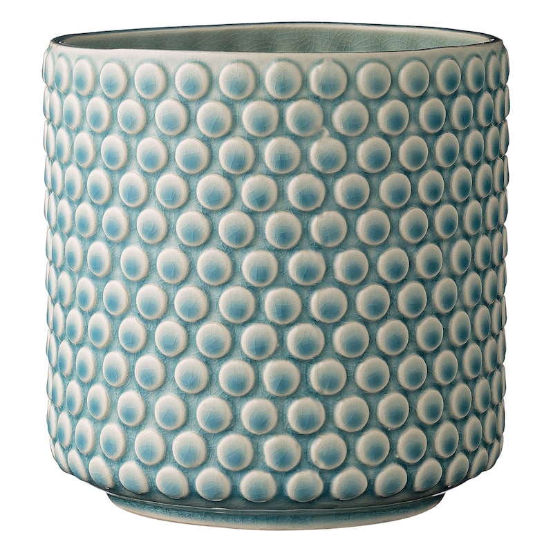 Stoneware Planter Pot with Polka Dots, Sky Blue - Blue