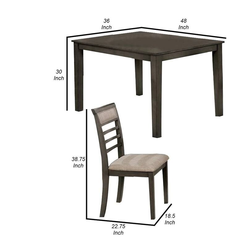5 Pc Dining Table Set Dining Chairs & Table Solid wood Padded Fabric Cushions Slat Back Chair