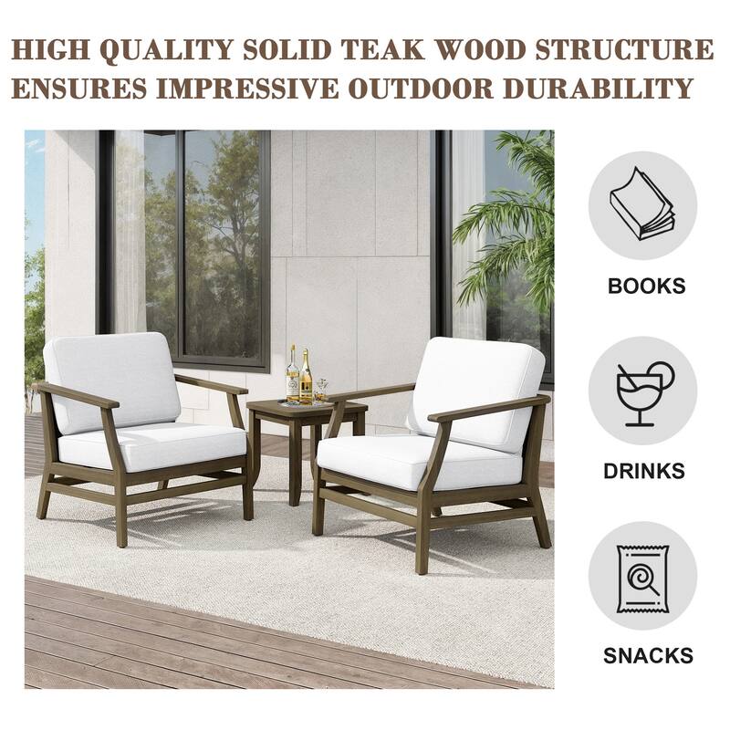 Teak Outdoor Bistro Set with Weather-Resistant Cushions (3-Piece Set)
