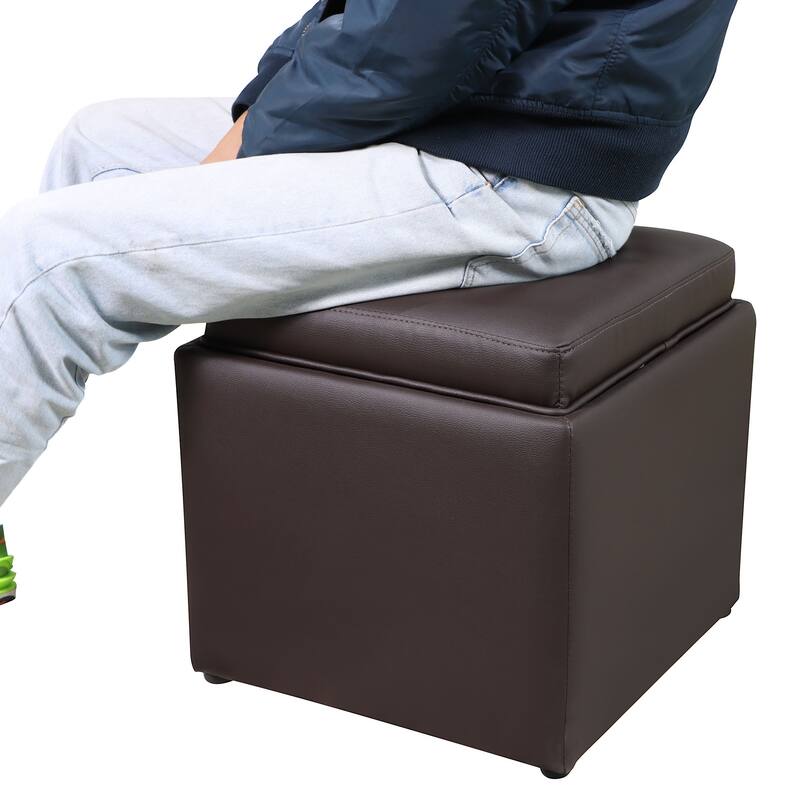 Square Storage Ottoman with Upholstered Cube Stool with Storage for
