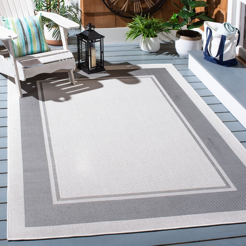 Martha Stewart by SAFAVIEH Washable Temenuzka Indoor/ Outdoor Waterproof Rug - 5'3" x 7'6" - Ivory/Grey
