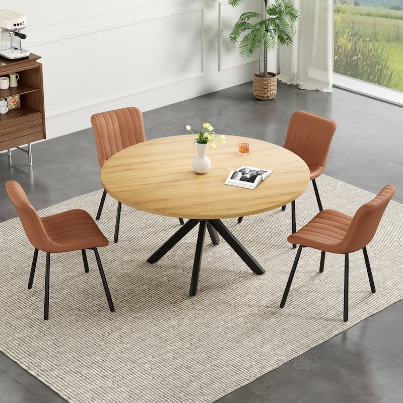 47 Inch Round Dining Table for 4-6 People, Mid Century Modern Kitchen Table with Sturdy Base, Wood Dining Table