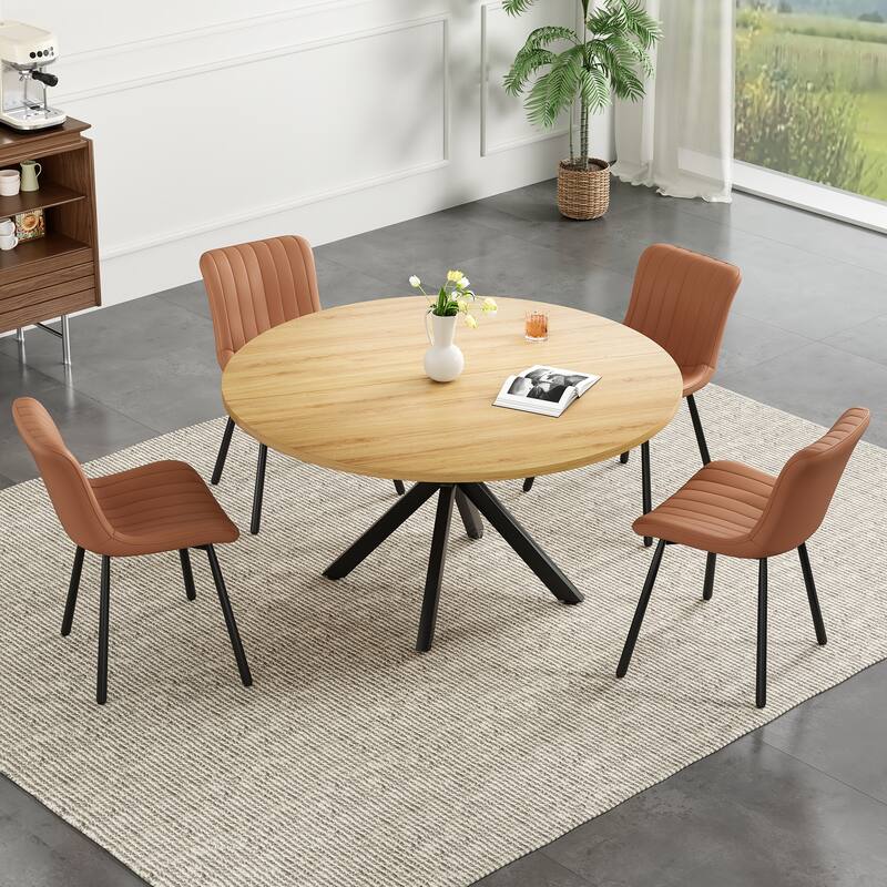 Wood Coffee Table Cocktail Table, Round Dining Table for 4-6 People, Modern Kitchen Table with Sturdy Base