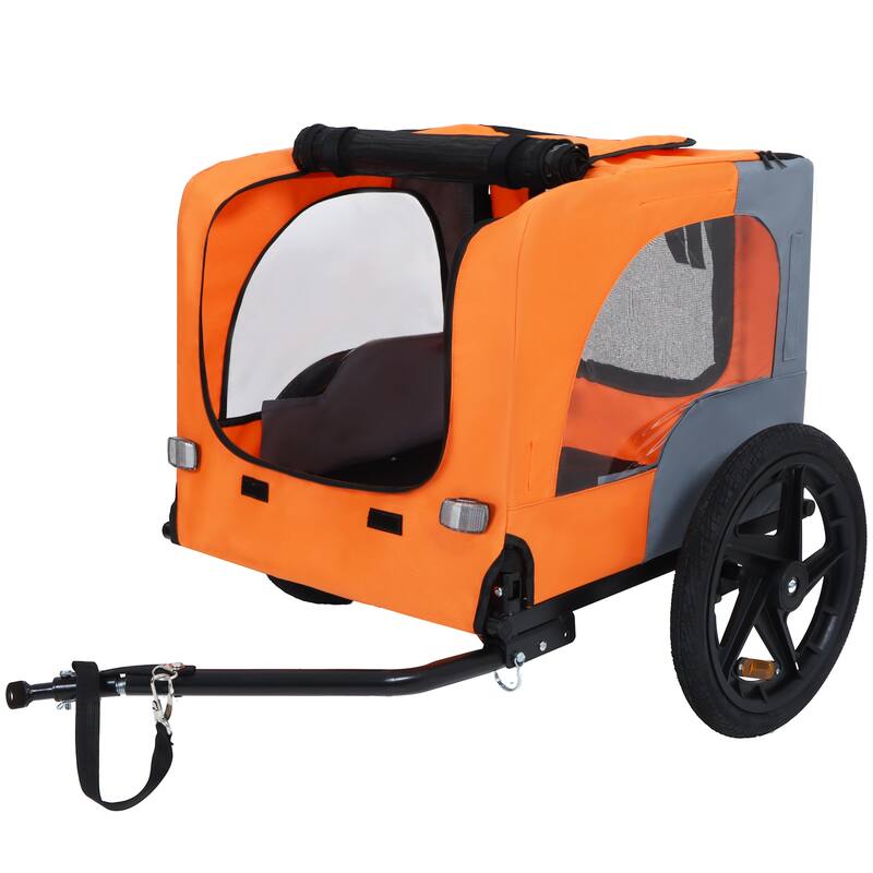 Outdoor Collapsible Pet Bike Trailer With 16-Inch All-Terrain Wheels & Universal Hitch-Foldable Dog/Cargo Carrier Cart