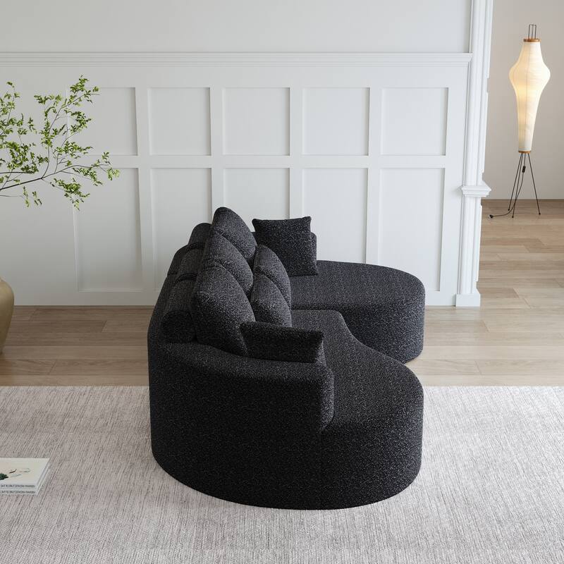 Oversized Chenille Upholstered Boneless Sofa, L-Shaped Curved Sectional Sofa, Deep Seat Cloud Couch with 7 Pillows