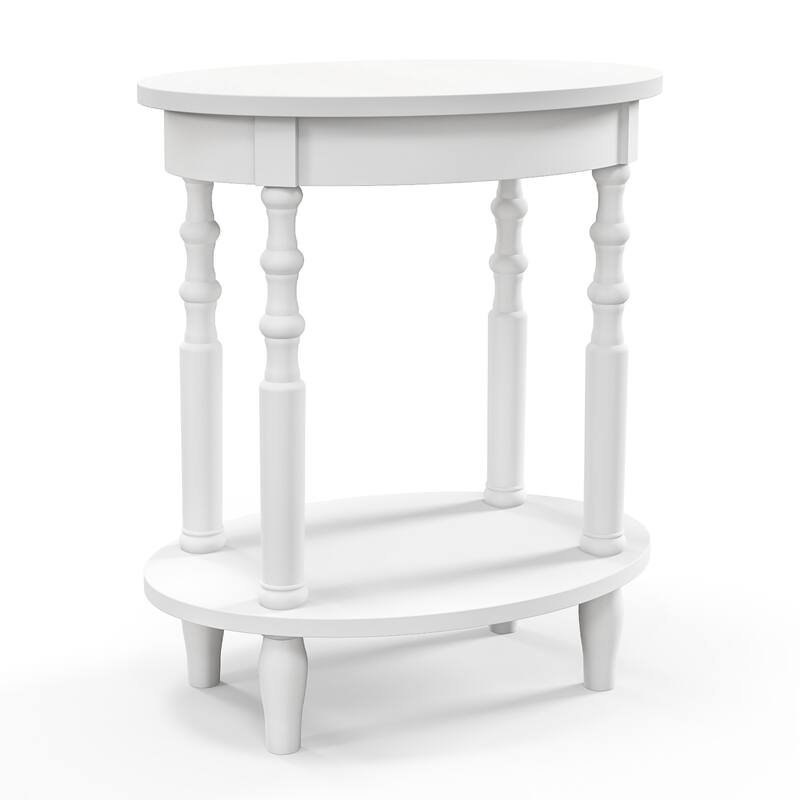 Mid Century Modern 2-Tier Oval Side Table with Storage Shelf - 20.5" x 15.5" x 24.5" (L x W x H) - White