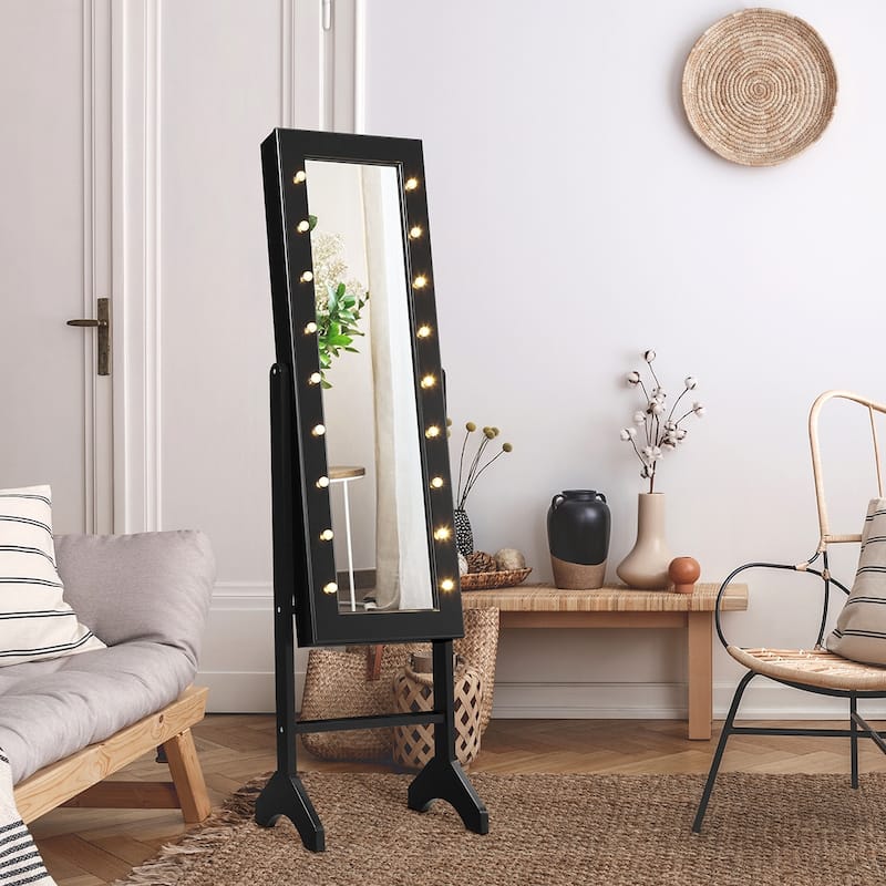 Costway Mirrored Jewelry Cabinet Organizer w/18 LED lights Black