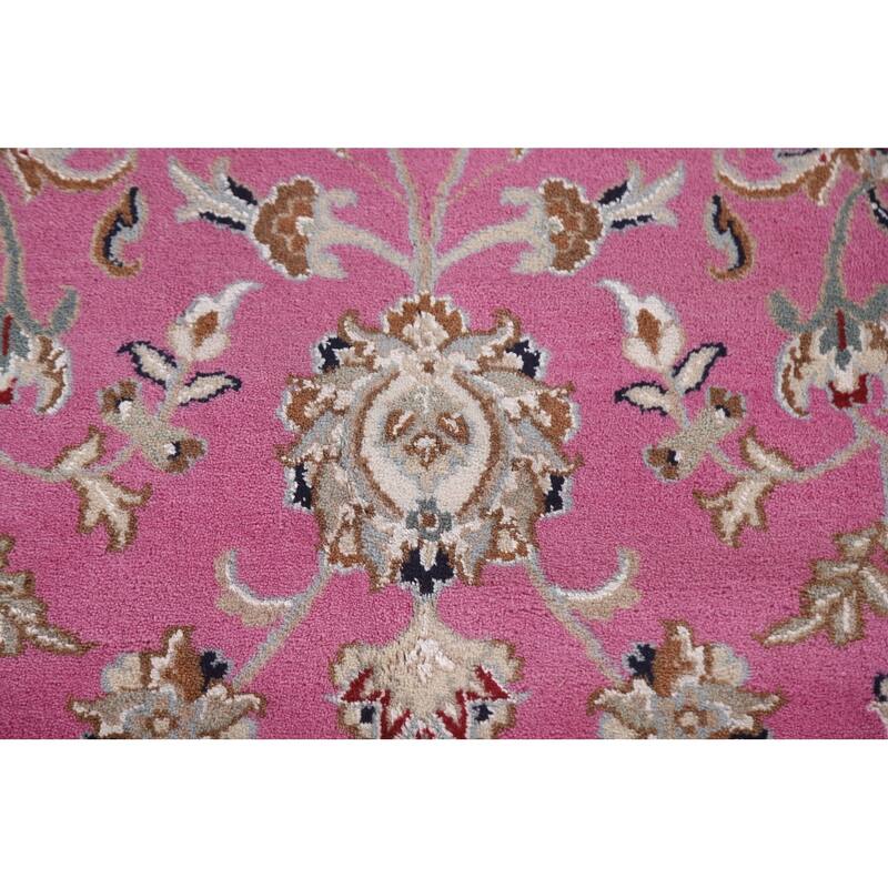 Floral Pink Kashan Oriental Area Rug Handmade Wool & Silk Carpet - 9'0"x 12'0"