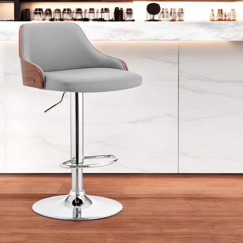 24" Swivel Bar Stool with Armrests and Adjustable Height PU Seat with Foam Chrome Finish Base for Kitchen or Bar
