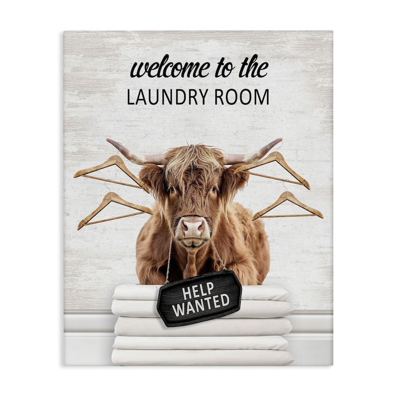 Stupell Welcome Laundry Room Cattle Canvas Wall Art Design By Lettered and Lined - 16 x 20