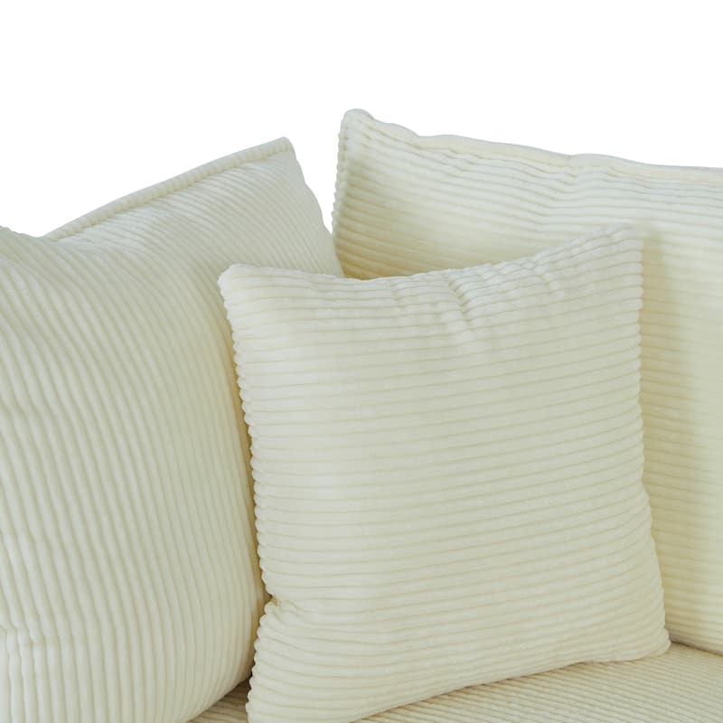 Corduroy 3-Seater Sofa, 4 Pillows, Breathable Fabric and Thick Cushions