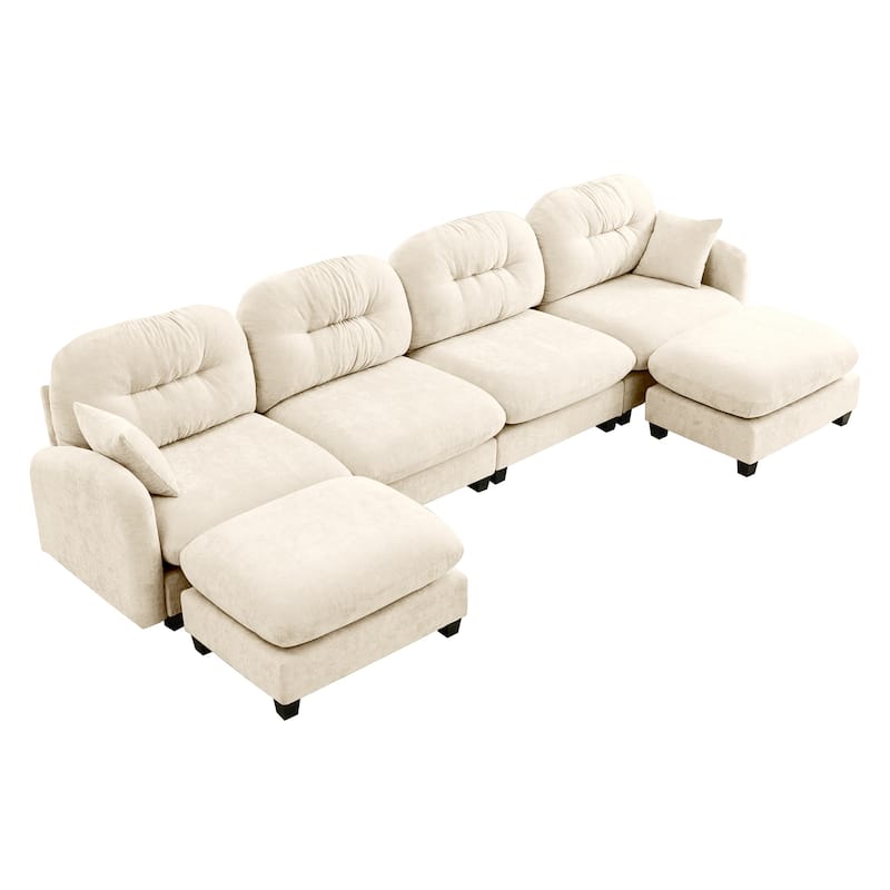 140" U Shaped Modern Sofa, Modular Sectional Couch Set with 2 Ottoman, 4 Seat Chenille Deep Seat Sofa for Living Room