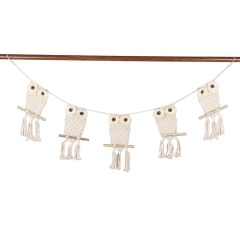Novica Handmade Owl City Macrame Cotton Bunting - Ivory
