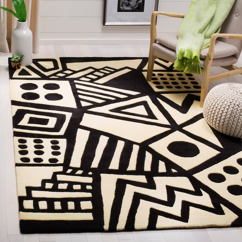 SAFAVIEH Handmade Fifth Avenue Eliina Mid-century Modern Wool Rug - 9' x 12' - Ivory/Black