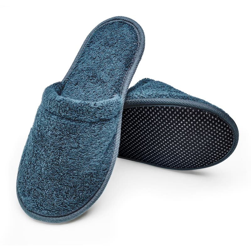 Men's Terry Cotton Bath Slippers - Ocean Blue - Large