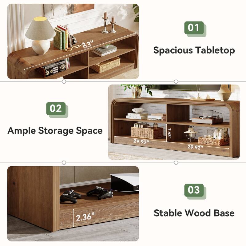 Solid Wood TV Stand, 63'' Long TV Console Table with Storage