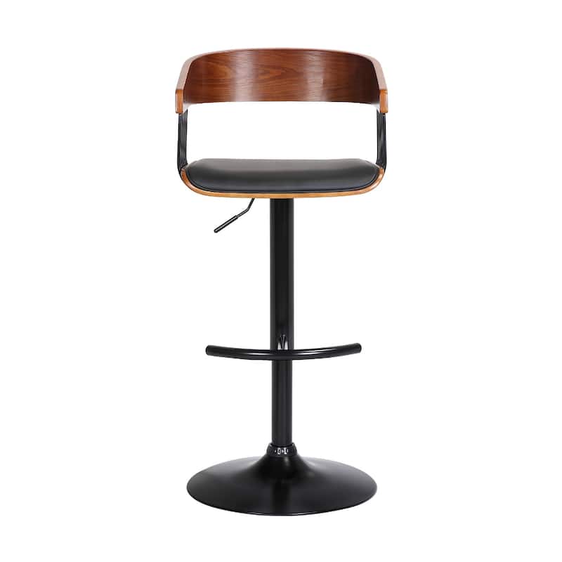 Modern Adjustable Bar Stool with Swivel Faux Leather Upholstery Pedestal Base and Footrest Support - 43.5”H x 19”W x 19.5”D