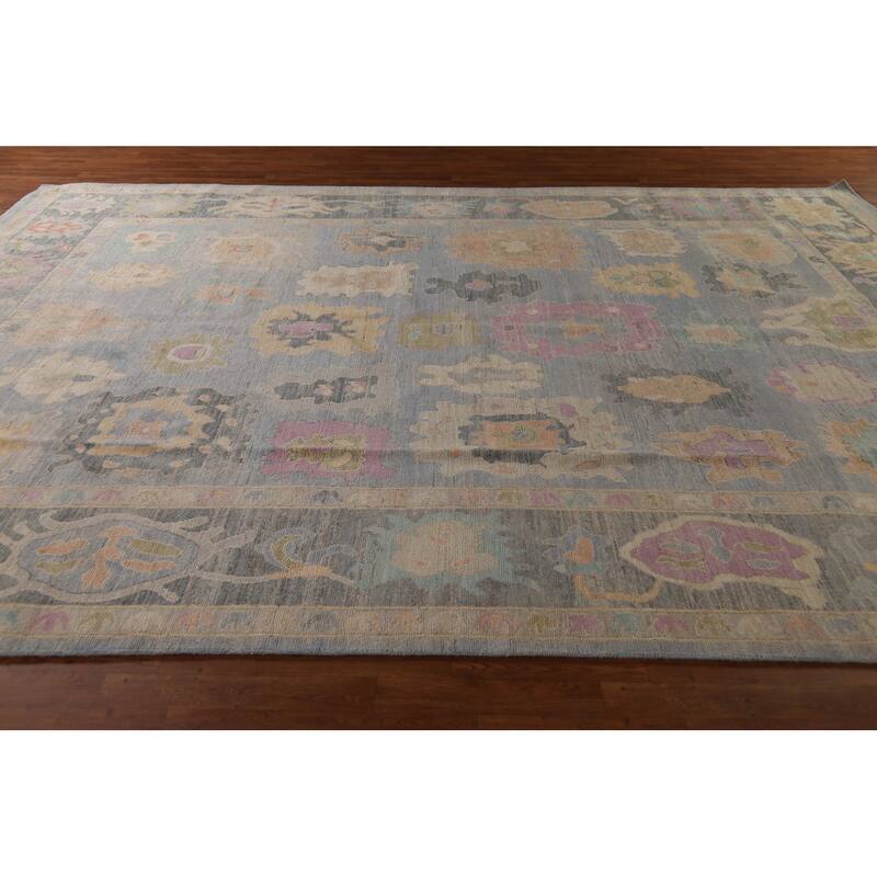 Oushak Turkish Large Rug Hand-Knotted Light Blue Wool Carpet - 10'0"x 13'8"