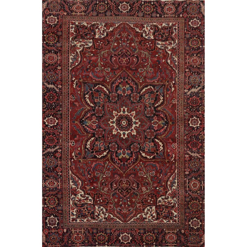 Hand Knotted Oriental 100% Wool Carpet Traditional Floral Red Heriz Area Rug - 11' 3'' X 8' 0''