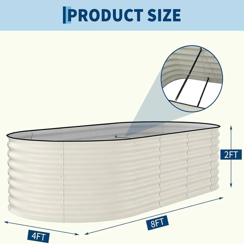 8x4x2FT Galvanized Steel Raised Garden Bed Kit With Anti-cut Strips for Vegetables Herbs and Flowers Beige