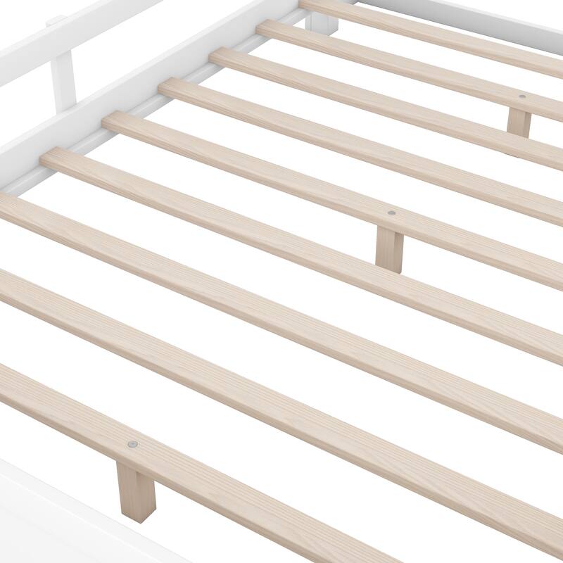 Twin/Full Size Wood Platform Bed with Built-in LED Lights, Shelves, and Guardrail