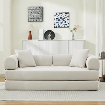 Folding Upholstered Sofa Bed, 78.5" Convertible Sleeper Sofa Bed with 2 Pillows, Fold Out Loveseat Couch, Futon Couch