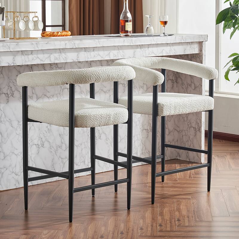 Upholstered Bar Stools, Fabric Counter Height Chairs with Metal Frame & Armrests Kitchen Island Bar Chairs Set of 2
