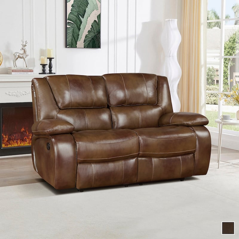 Fremont & Park Baron 65" Leather Manual Double Reclining Loveseat, Wall Hugger Design