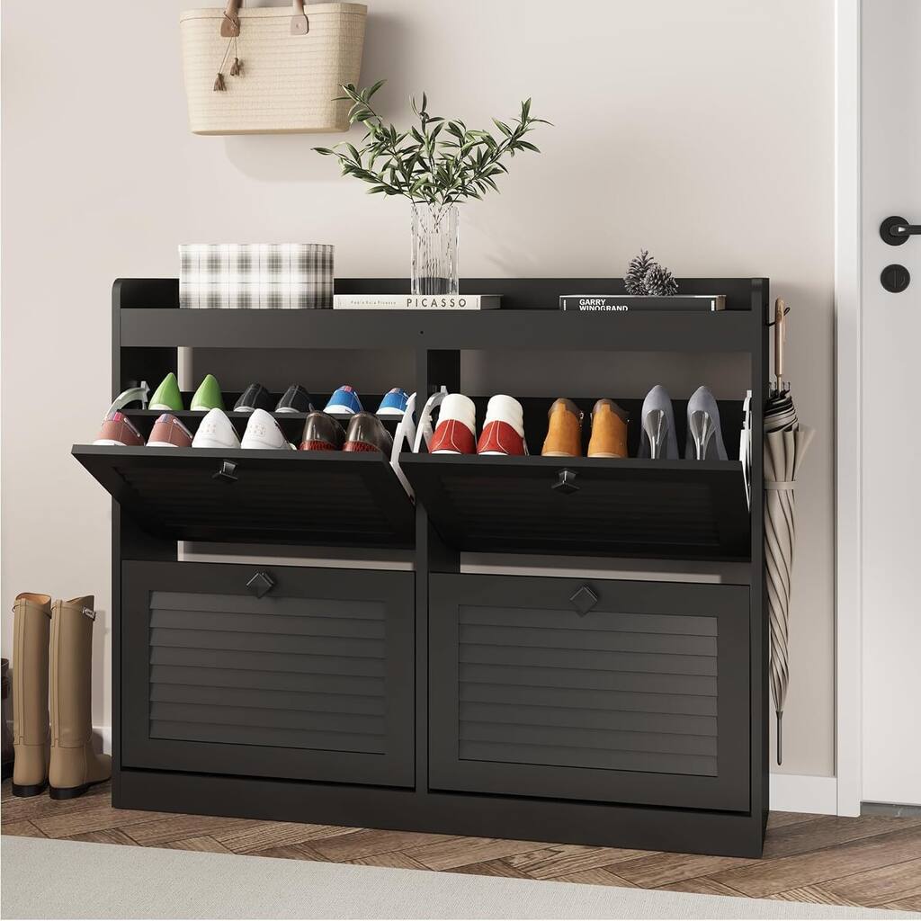 Freestanding Hidden Shoe Rack, Shoe Storage Cabinet with 4 Flip Drawers