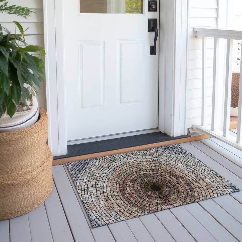 Machine Washable Indoor/ Outdoor Mosaic Rome Chantille Rug - Beige - 1'8" x 2'6"