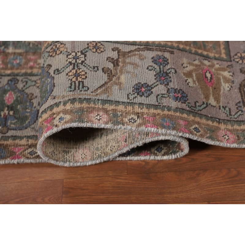 Overdyed Blue Tabriz Persian Vintage Rug Hand-Knotted Wool Carpet - 9'6"x 12'8"