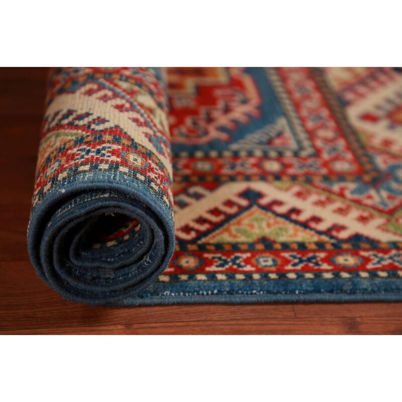 Blue Kazak Foyer Rug Hand-Knotted Traditional Wool Carpet - 2'8"x 4'1"