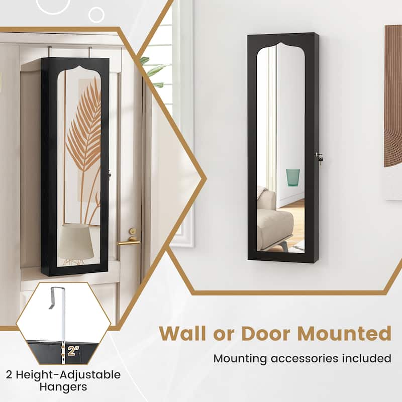 Gymax Jewelry Armoire w/ Full-Length Mirror w/ Built-in LED Lights
