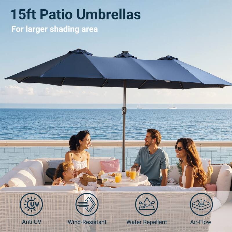 XIZZI Outdoor Patio Umbrella with Solar LED Lights and Base