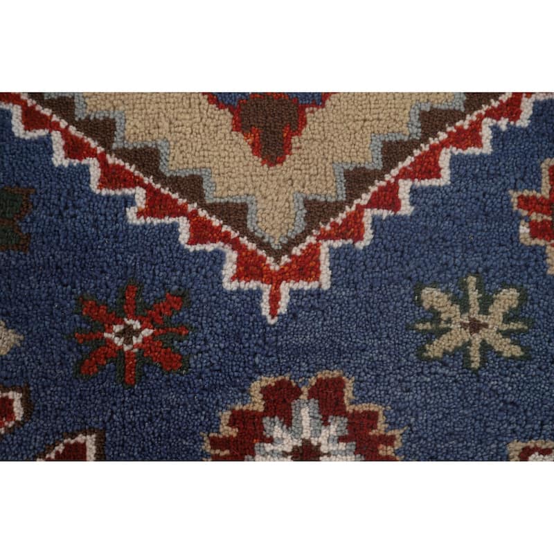 Blue Geometric Kazak Oriental Area Rug Handmade Wool Carpet - 7'10" x 9'9"