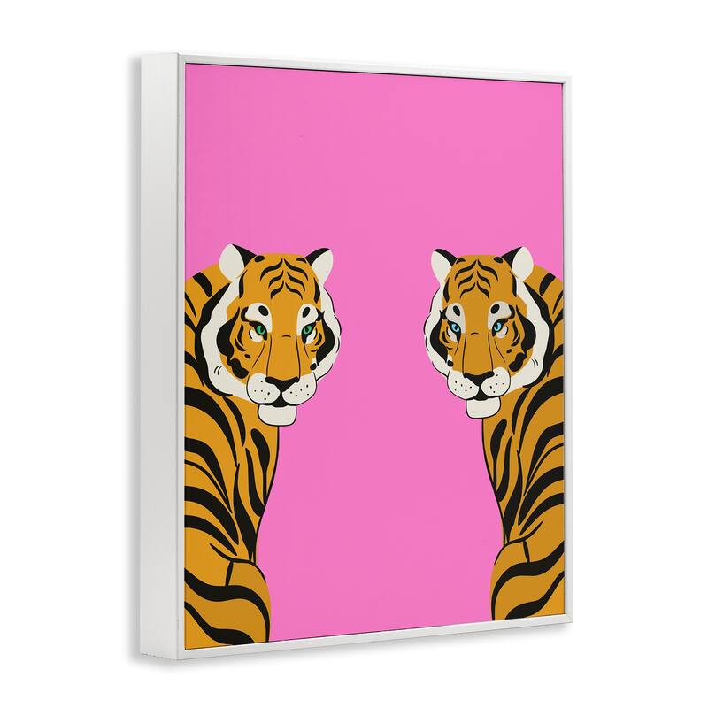 Stupell Bold Mirrored Tigers on Pink Framed Giclee Art Design By House of Lulu