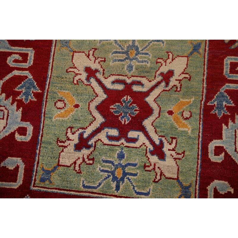 Geometric Red Kazak Area Rug Handmade Oriental Wool Carpet - 6'8" x 9'9"