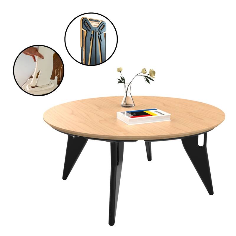 Hoek Round Coffee Table - 34" L x 34" W x 15" H - Birch with Black Legs