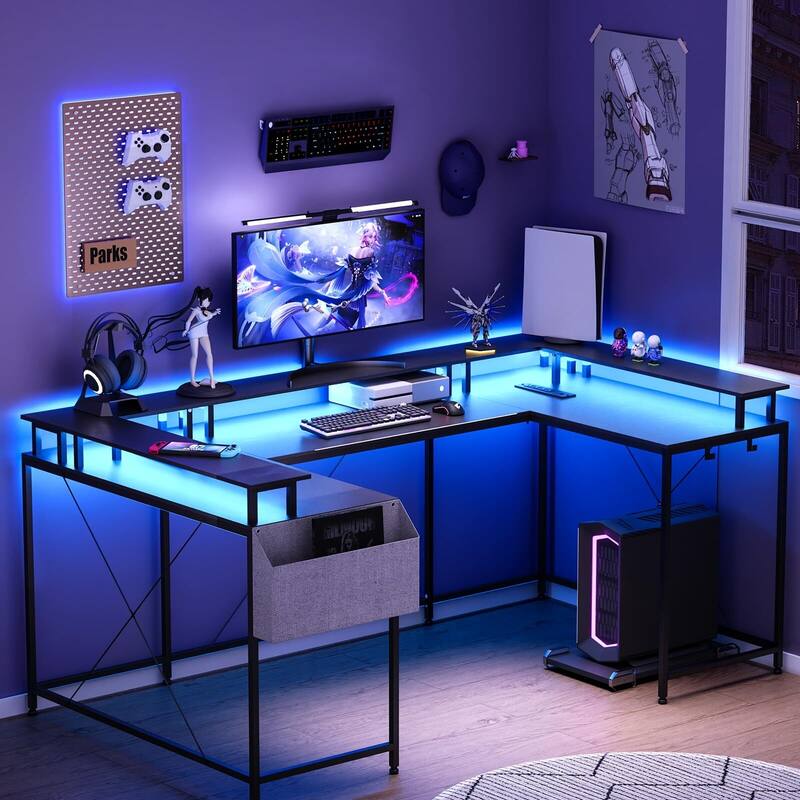 79" U Shaped Computer Desk with Power Outlets,Storage Bag, Hooks