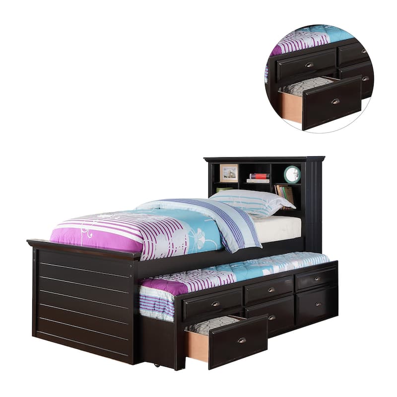 Wood Twin Size Storage Bed Whit Trundle