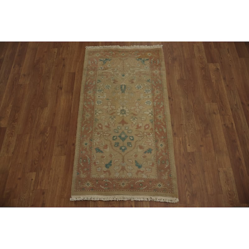 Hand Knotted Oriental 100% Wool Carpet Traditional All-Over Brown Ziegler Area Rug - 3' 7'' X 2' 0''