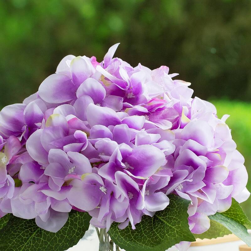 Silk Pink Hydrangea Artificial Flowers in Vase with Faux Water, Silk Flower Arrangements in Vase for Home Decor, Wedding Table