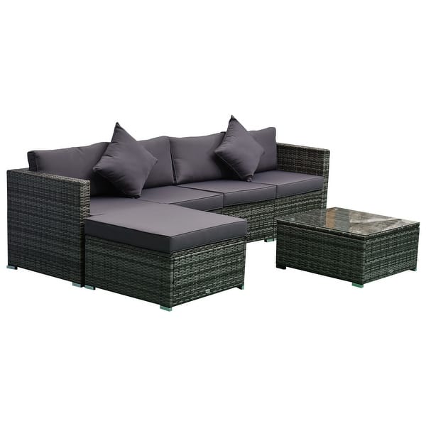Shop Outsunny 6 Piece Outdoor Patio Rattan Wicker Furniture Set With Comfortable Cotton Cushions Removable Slip Covers Grey Overstock 31244855 Charcoal
