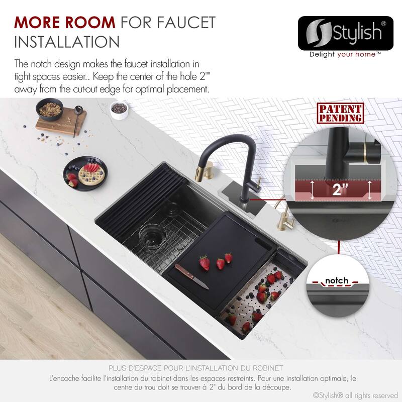 Undermount 33" Workstation Single-Bowl Stainless Steel Kitchen Sink