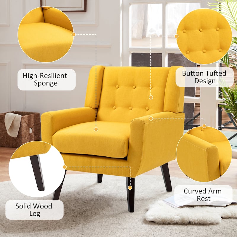 Set of 2 Modern Accent Chair Cotton Linen Upholstered Armchair for Living Room