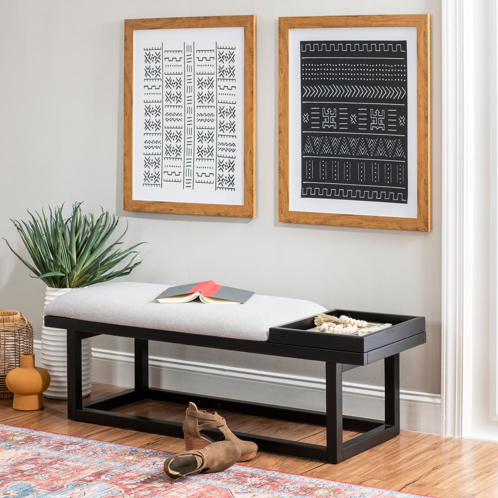 Aliza Upholstered Solid Wood Bench with Tray