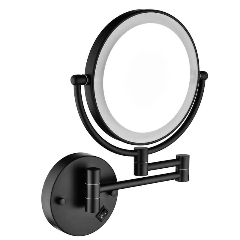 8 Inch LED Wall Mount Two-Sided Magnifying Makeup Vanity Mirror - Black